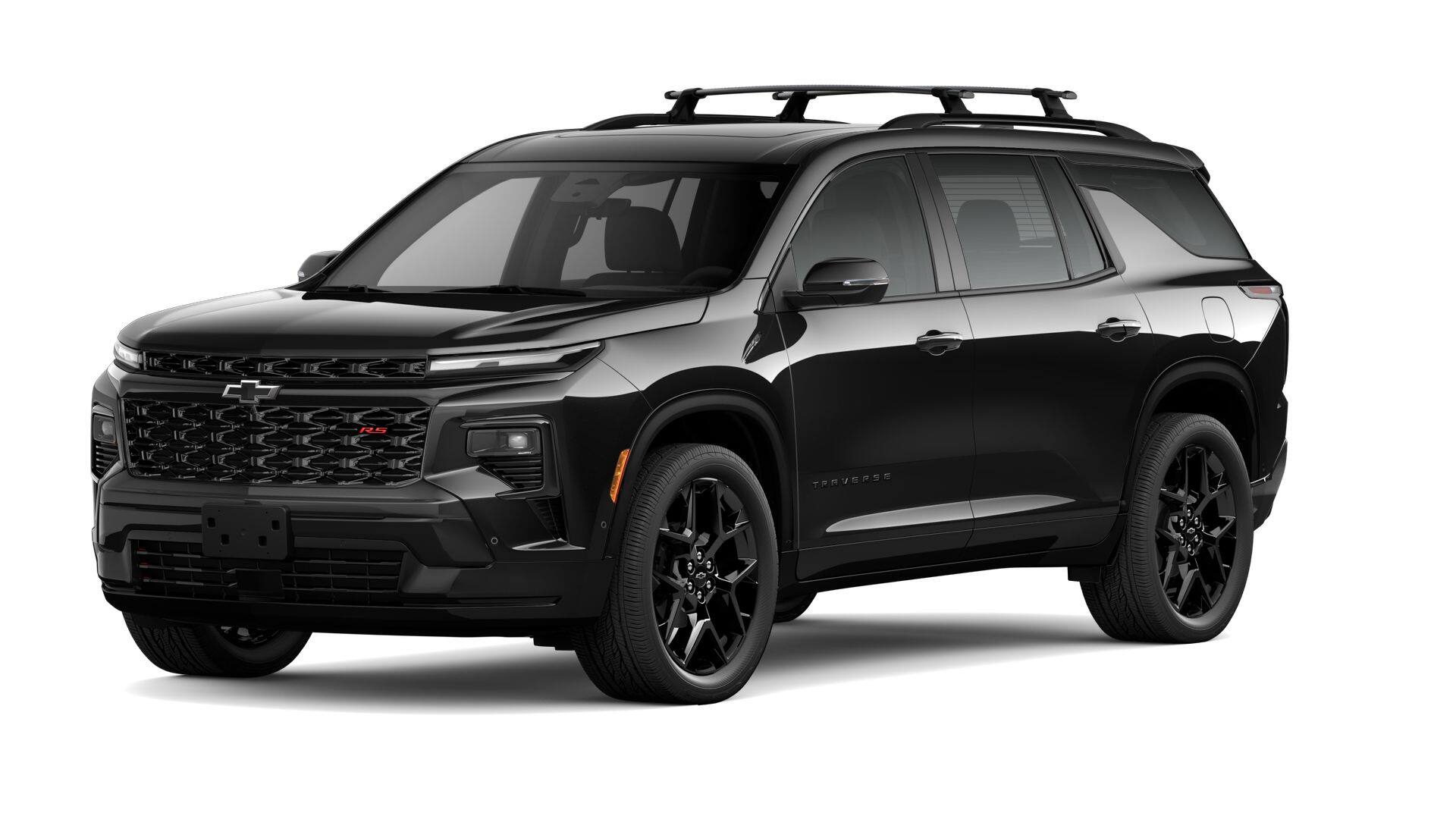 2026 Chevrolet Traverse RS in Mosaic Black Metallic — front three-quarter view